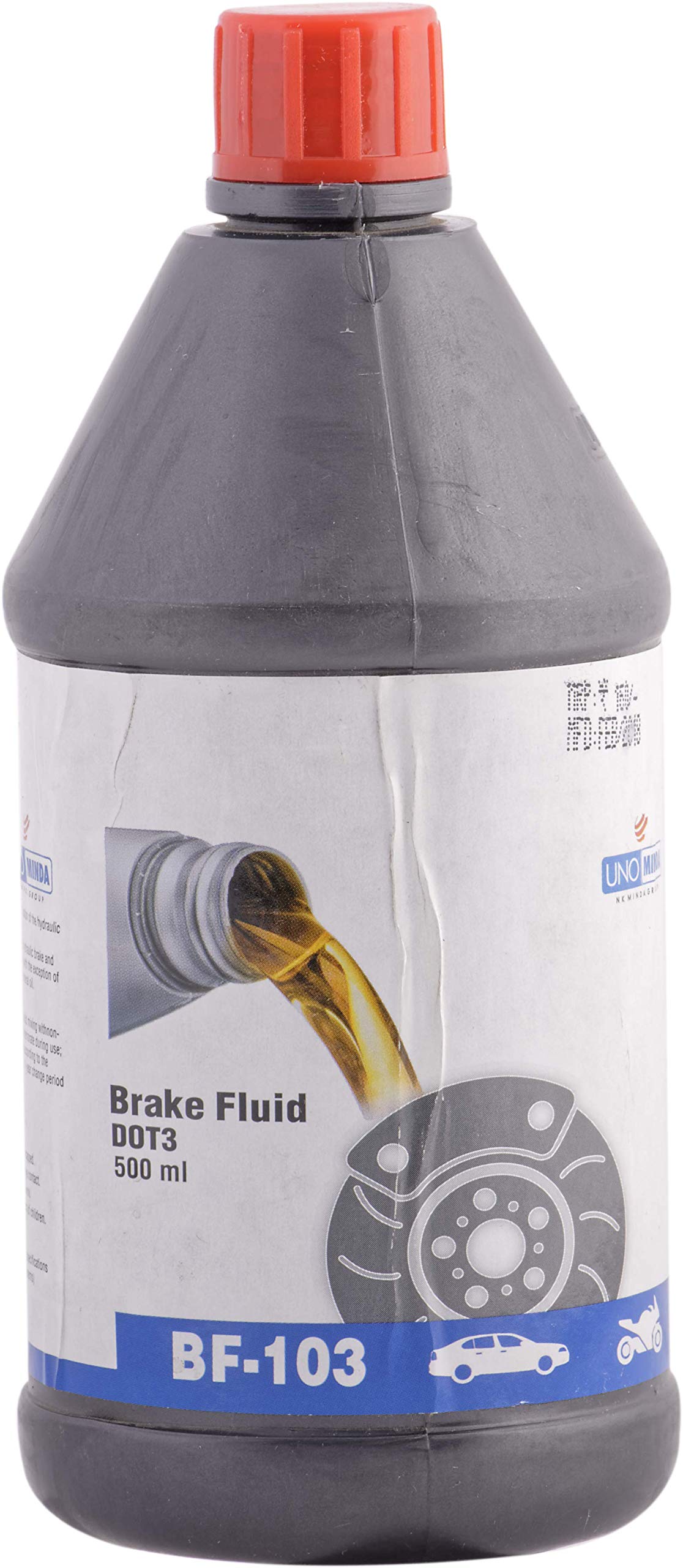 UNO MINDA BF-103 Brake Fluid DOT3 500ML for All Bikes, Cars, 3 Wheelers and Commercial Vehicles