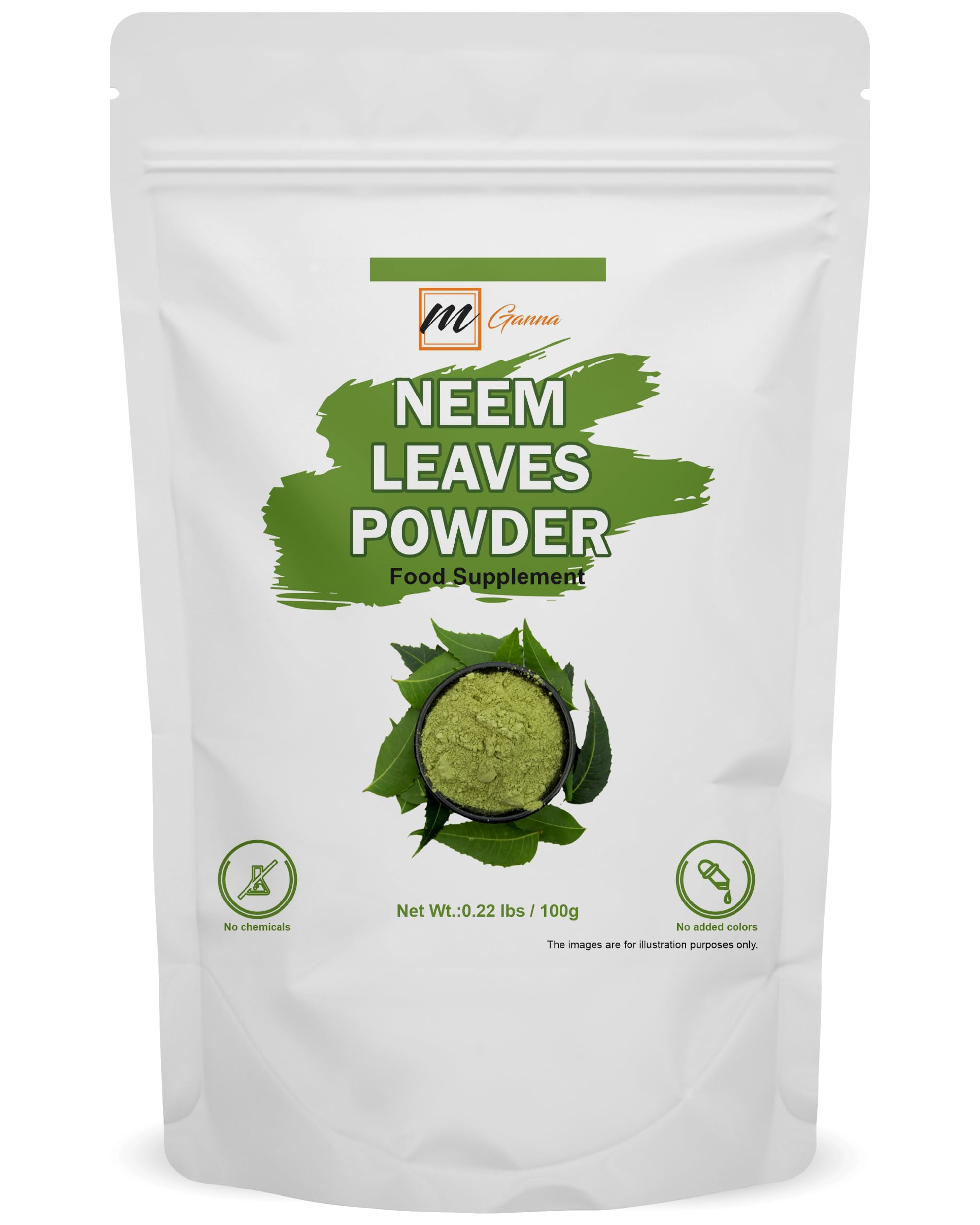 mGanna 100% Natural Neem Leaf/Azadirachta Indica Powder Ayurvedic Herb for Skin, Hair Care and Cosmetic Formulations 100 GMS / 0.22 LBS