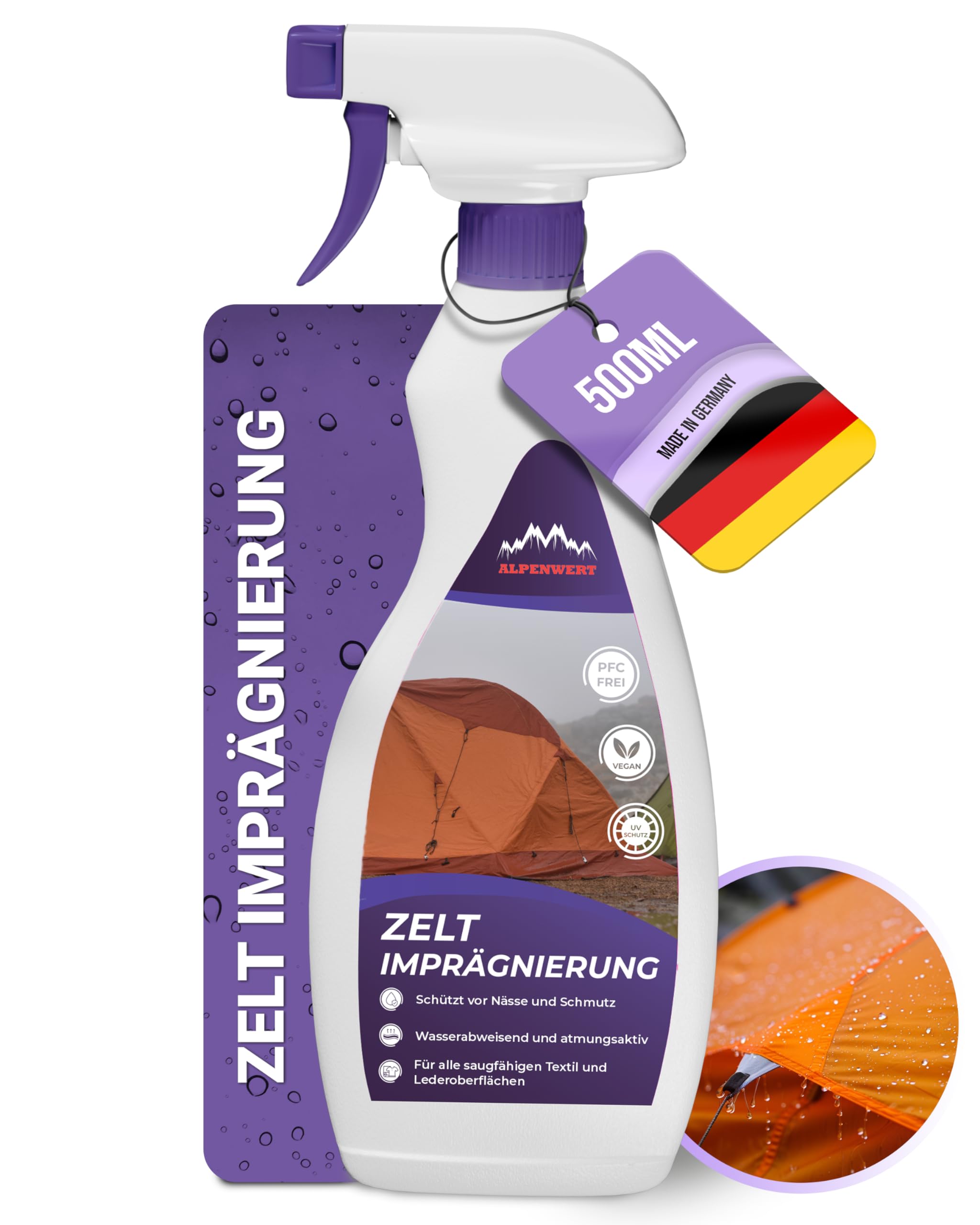 Alpenwert Spray imperméabilisant pour tente et pavillon [Protection déperlant longue durée] Fabriqué en Allemagne Imperméabilisant pour tentes, auvents, parasol, etc.