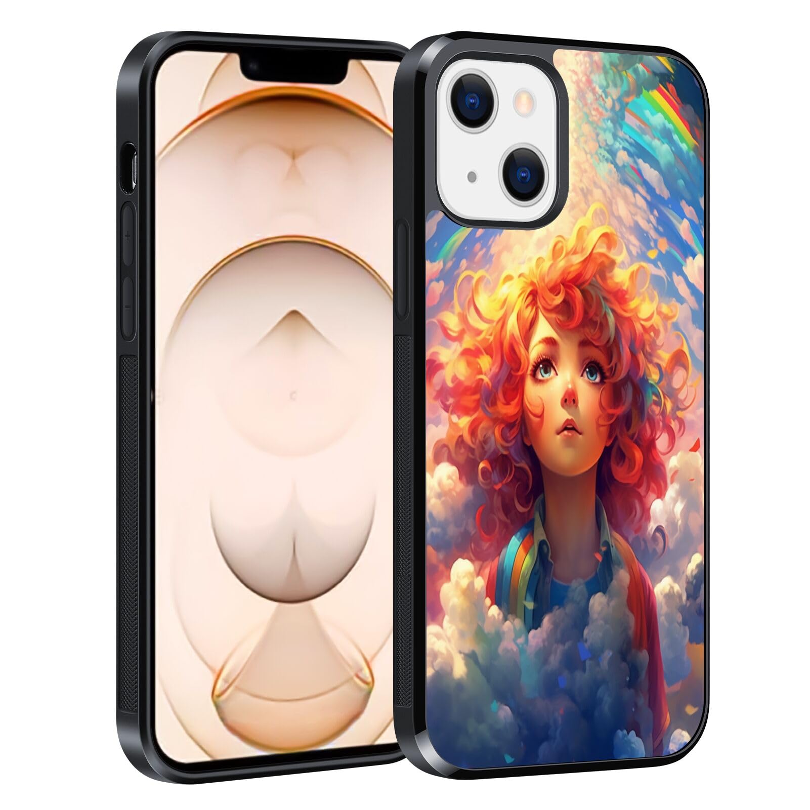 Phone Case Compatible with iPhone 13 Mini Rainbow Cloud-aa64 Black Frame Shockproof and Slim Rubber TPU Material with Uniqe Design