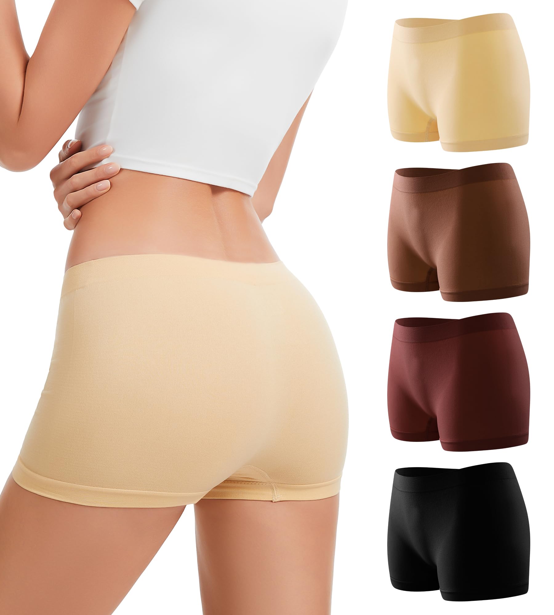 Boy Shorts Underwear For Women Seamless Full Coverage Briefs Soft Stretch Boxer Shorts Panties 4 Pack