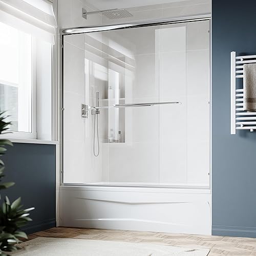Miniatura 52 de SUNNY SHOWER B020, puertas de regadera deslizantes sin marco (56 - 60 x 72 pulgadas), cristal de 1/4 pulgada, acabado cromo