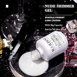 RARJSM Milky White Gel Nail Polish with Glitter Silver Shimmer Pigment Jelly Cream White Nude Gel Polish Neutral Color 15ml Sparkle Natural Color Soak off U V L E D Cured for Home Salon DIY Nail Art
