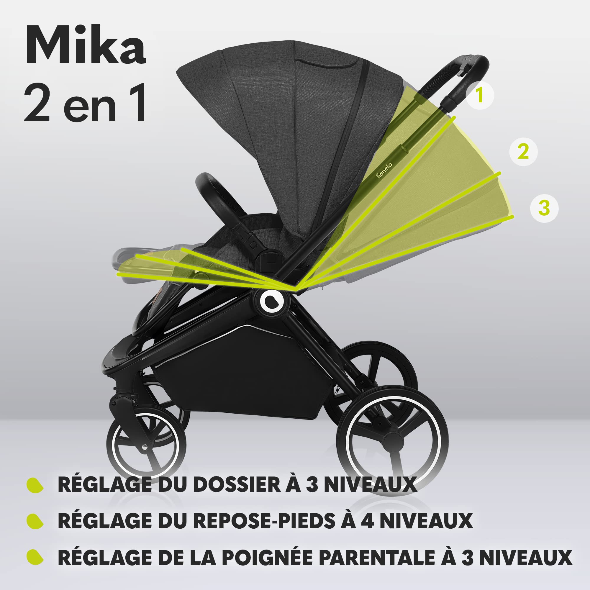 LIONELO Mika poussette enfant compacte 2en1, nacelle, poussette canne, poussette cosy, un habillage de pluie, une moustiquaire, un chauffe-pieds, poussette compact, pousette bebe complet