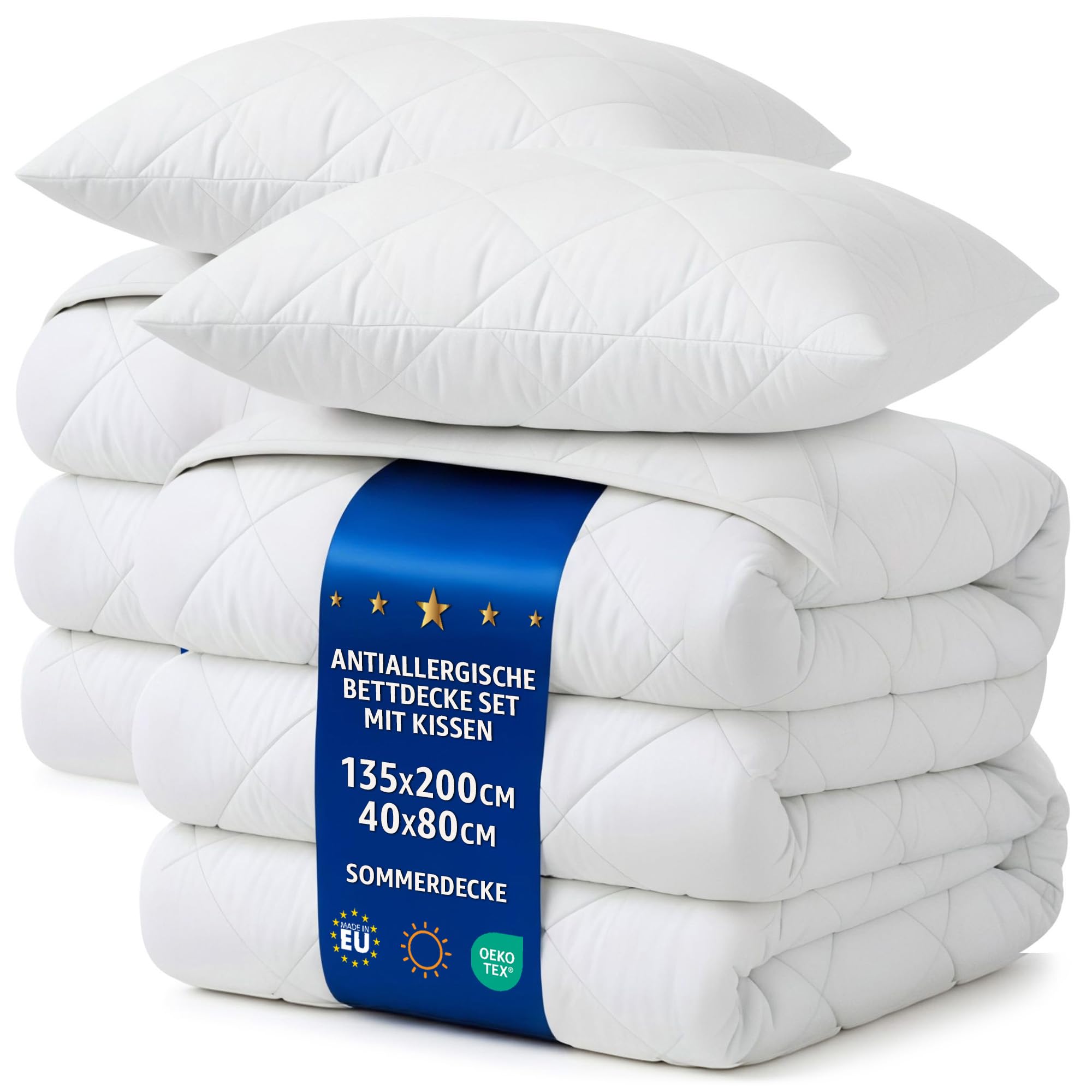 Amazinggirl Bettdecken Set 2 Stück 135x200 Sommerbettdecken mit 2 Kissen 40x80 – Weiche leichte atmungsaktive Steppbettdecken für Allergiker, Oeko-Tex Zertifiziert, waschbar