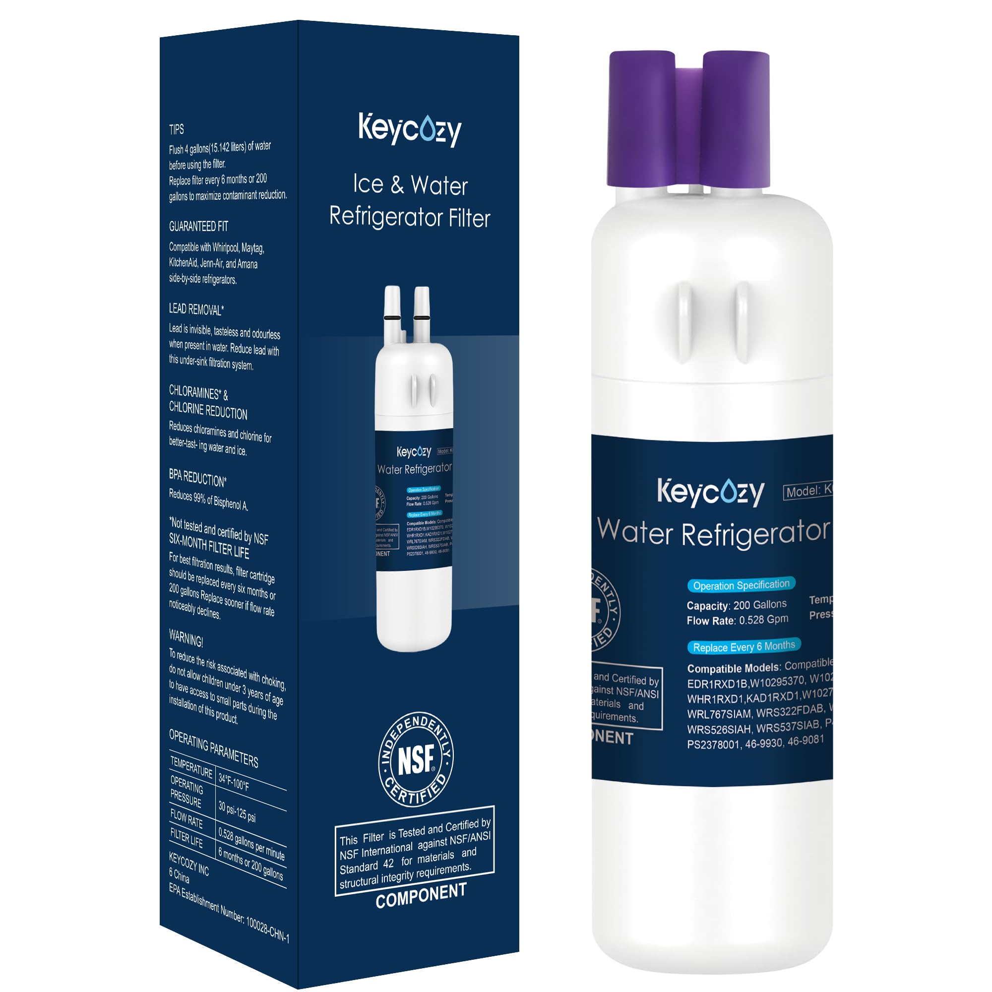 Keycozy K001 Refrigerator Water Filter Replacement for EDR1RXD1, Everydrop Filter 1, W10295370, WHR1RXD1, KAD1RXD1, P4RFWB, P8RFWB2L, Compatible for Kenmore 46-9930, 46-9081 (1) | Fridge.com