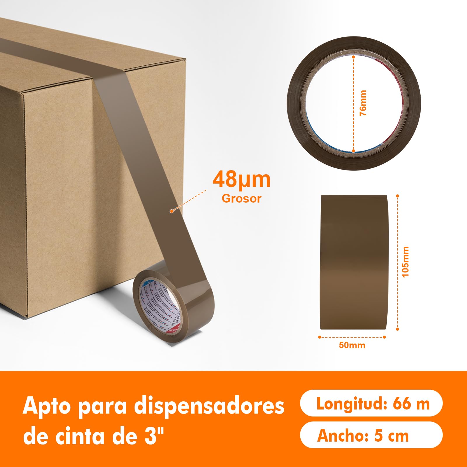 GRIFEMA GA4004-2, Cinta de Embalaje Silenciosa para Embalar Cajas de Cartón para Envíos y Mudanzas, 66 m x 50 mm, 2 Rollos, Marrón