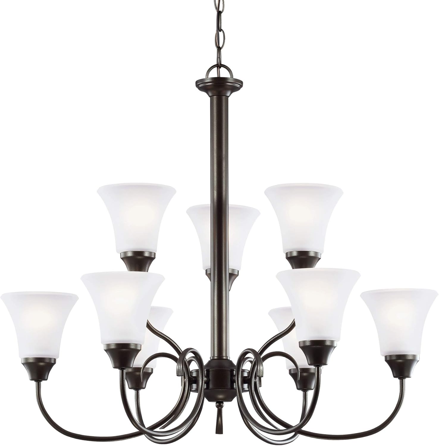 Sea Gull Lighting 31810-962, Holman Glass Chandelier Lighting, 9 Light, 135W, Nickel, Silver