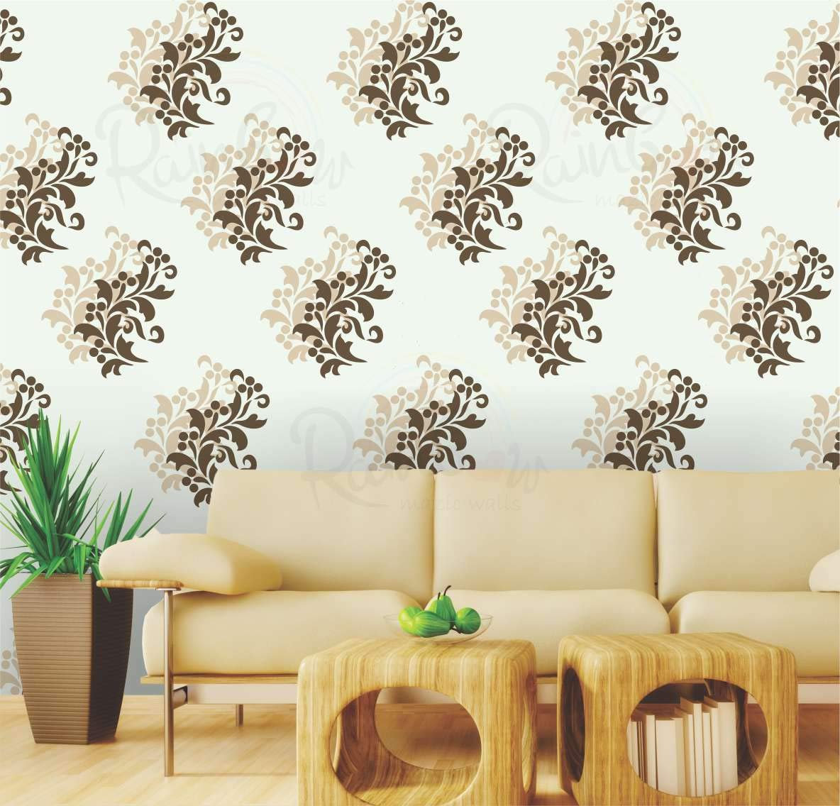 Self Effect Damask Motif| Wall Stencil by Rainbow Mazic Walls| Glossy PVC Paper| Reusable| 9 inch x 12 inch| RCS 16
