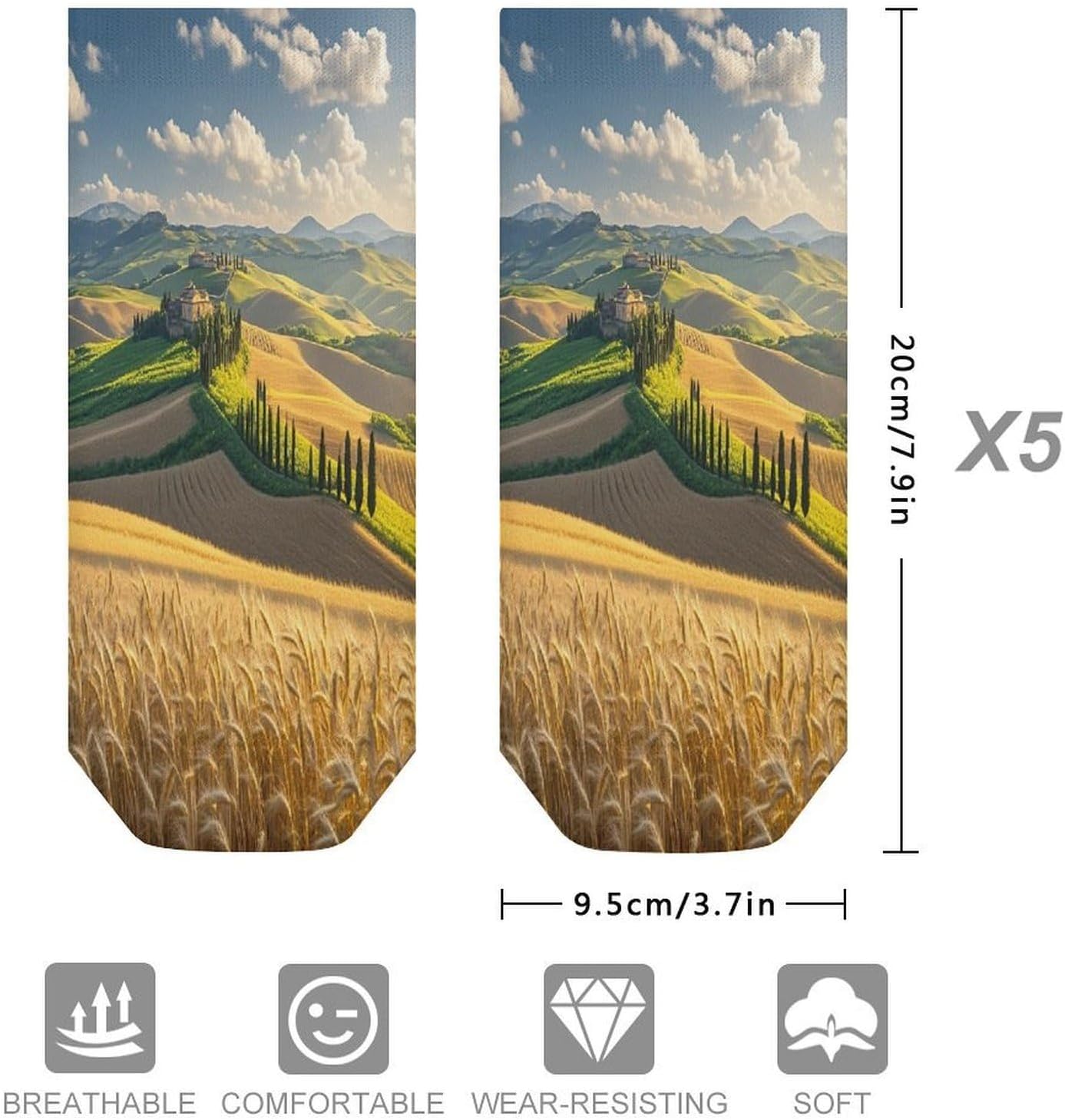 Italy Tuscan Ankle Socks for Men Women 5 Pairs