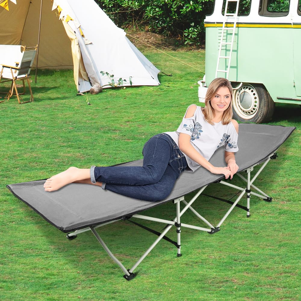 OHMG Lit de Camping Pliable 1 Personne,lit de Camp pour Adultes,Cadre en Acier léger Sac de Transport Inclus Charge,Max. 150 kg,lit d appoint,Matelas randonnée Ultra léger