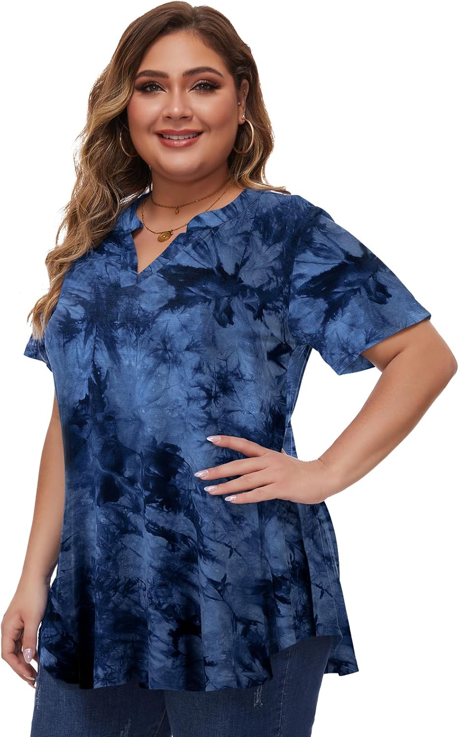 LARACE Summer Tops for Women Plus Size Tunic Tops Short Sleeve Shirts V-neck Pleated Blouse Tee - Image 4