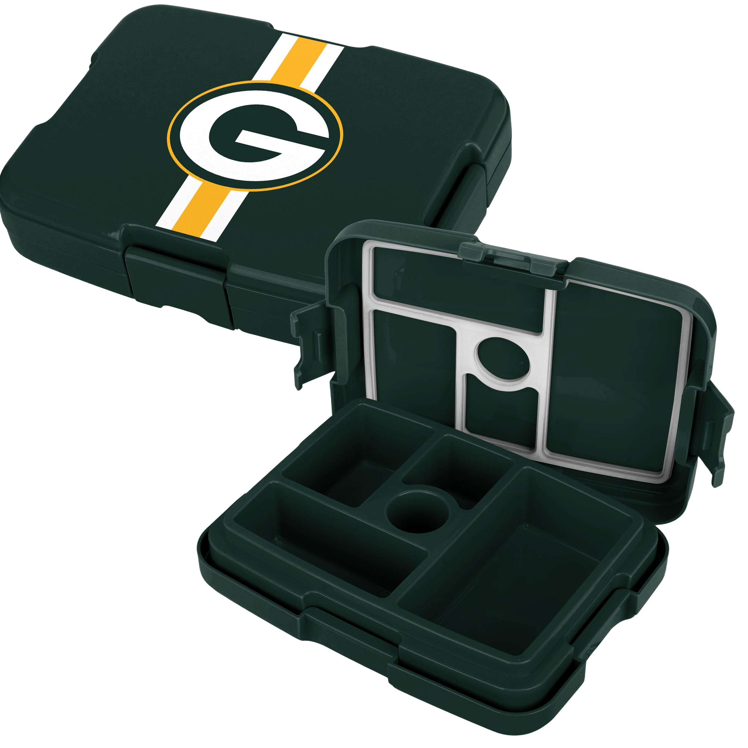 FOCO Green Bay Packers NFL Bento-Lunchbox, Unisex, für Erwachsene, offizielles Lizenzprodukt, Team-Farbe, gestreift, Primär-Logo, Fußball, auslaufsicher, 5 Fächer