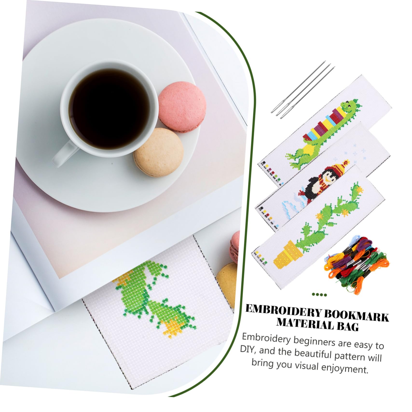TEHAUX 9juegos Materiales Para Marcadores De Libro De Bordado Kits De Bordado De Punto De Cruz Diseños De Pingüino y Cactus