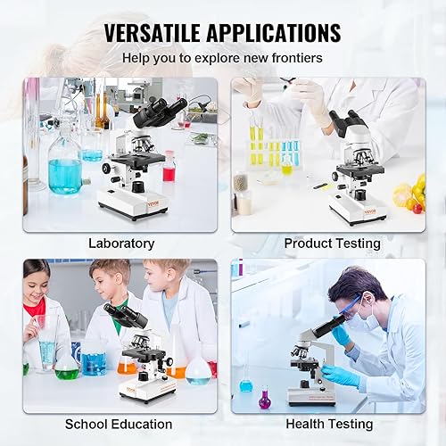 Miniatura 6 de VEVOR Microscopio compuesto binocular, aumento 40X-2500X, microscopio binocular para adultos con iluminación LED, incluye soporte para teléfono y