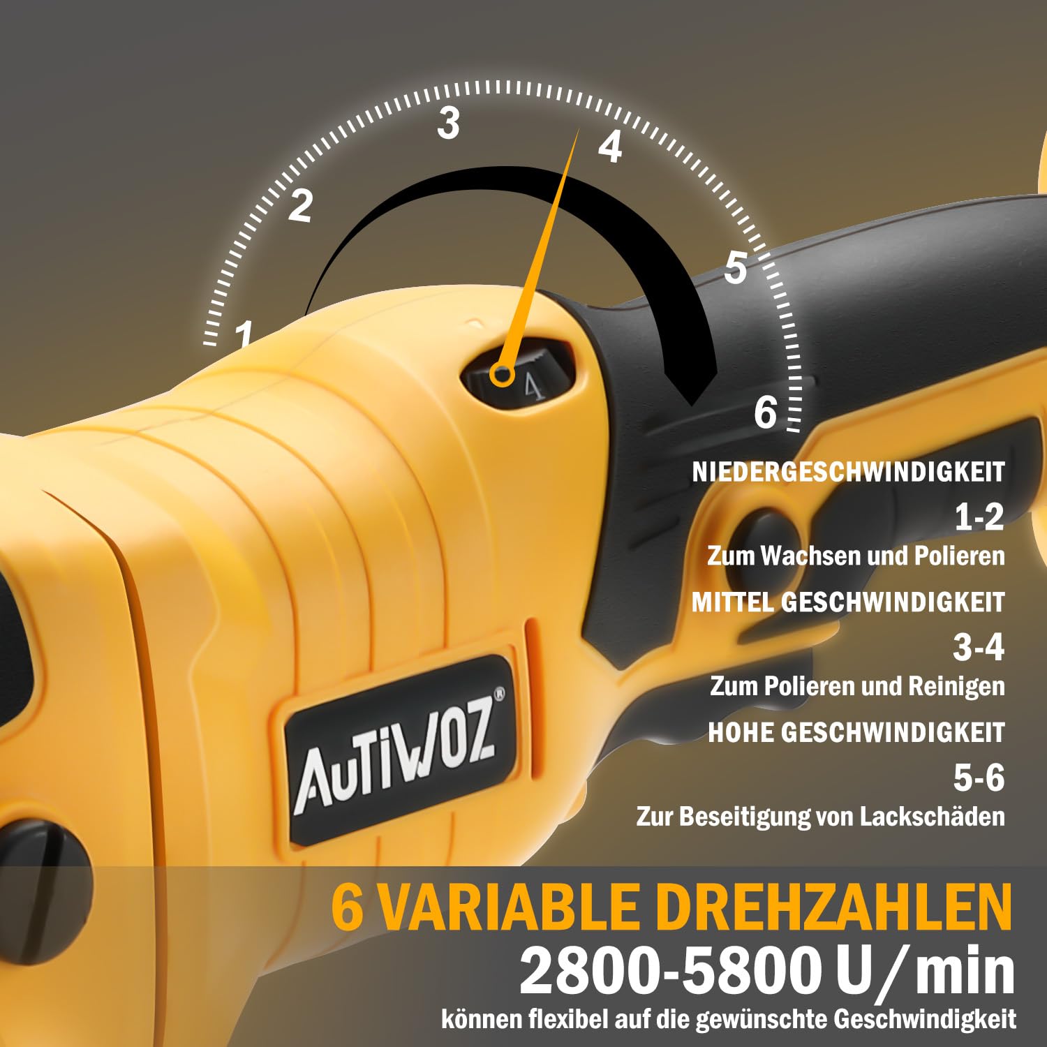AUTIWOZ 21V Akku Poliermaschine Auto,Exzenterpolierer Orbit 9mm,Professionell Puffer/Polier mit 2 Batterien,6 Geschwindigkeit 2800-5800RPM,Polierte Polieren Auto Boot Motorrad,125mm Polierschwamm