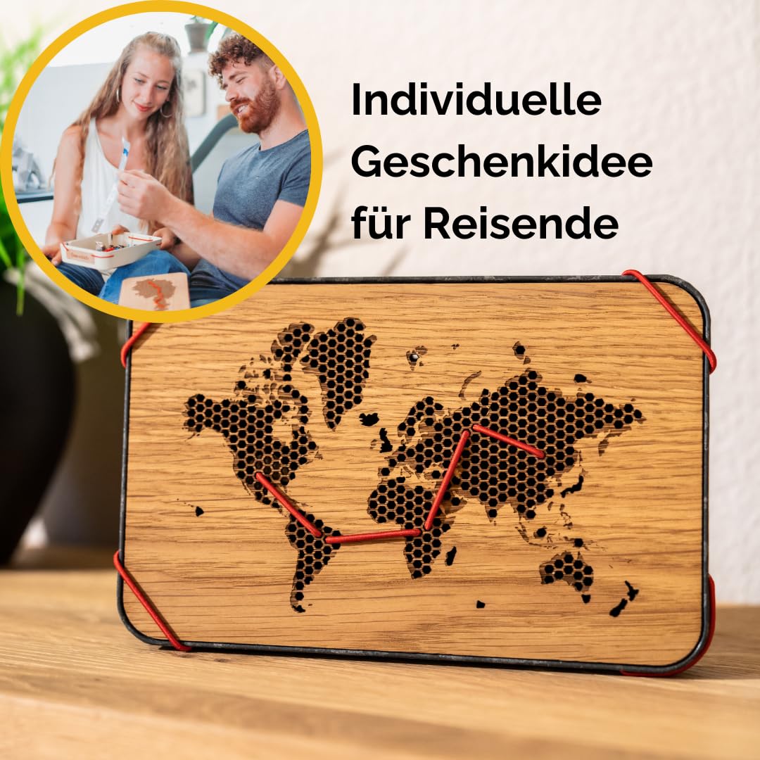 Erinnerungsbox für Reisen | Weltkarte zum Markieren der Reiseroute | Souvenirs, Andenken und Mitbringsel ordnen und aufbewahren | Reisetagebuch, Dekoration und Aufbewahrung (Grün)