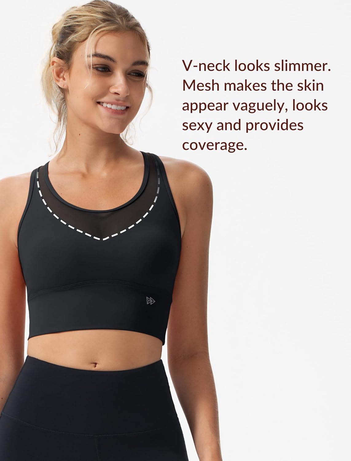 Yvette Low Impact Yoga Sports Bra Mesh Design V Neck Racerback Padding Wide Band for Support Tank Top - Image 2