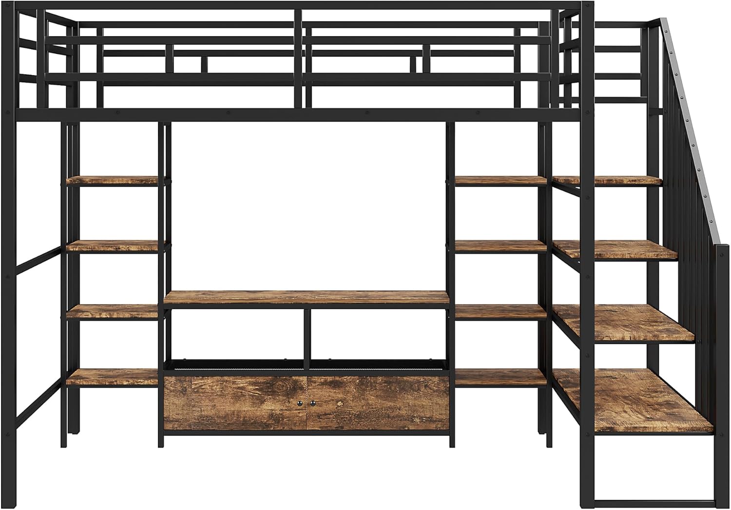 Harper & Bright Designs Full Size Loft Bed with Staircase and Desk, Metal Full Loft Bed Frame with Storage Shelves, Full Storage Bed for Kids Girls, Boys, Teens, Gray