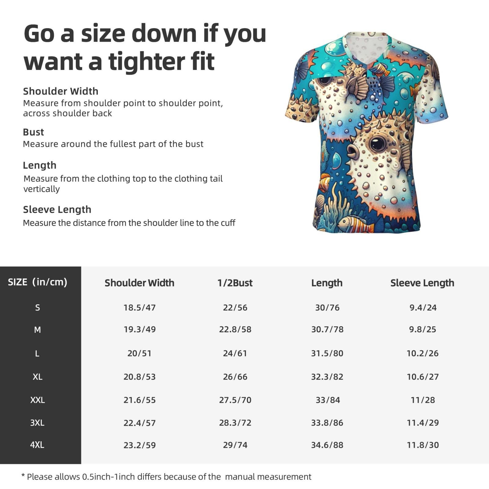 Stylish Athletic Sports Jersey Puffer-Fish-Pattern Men's Rugby Jersey X-Large Black