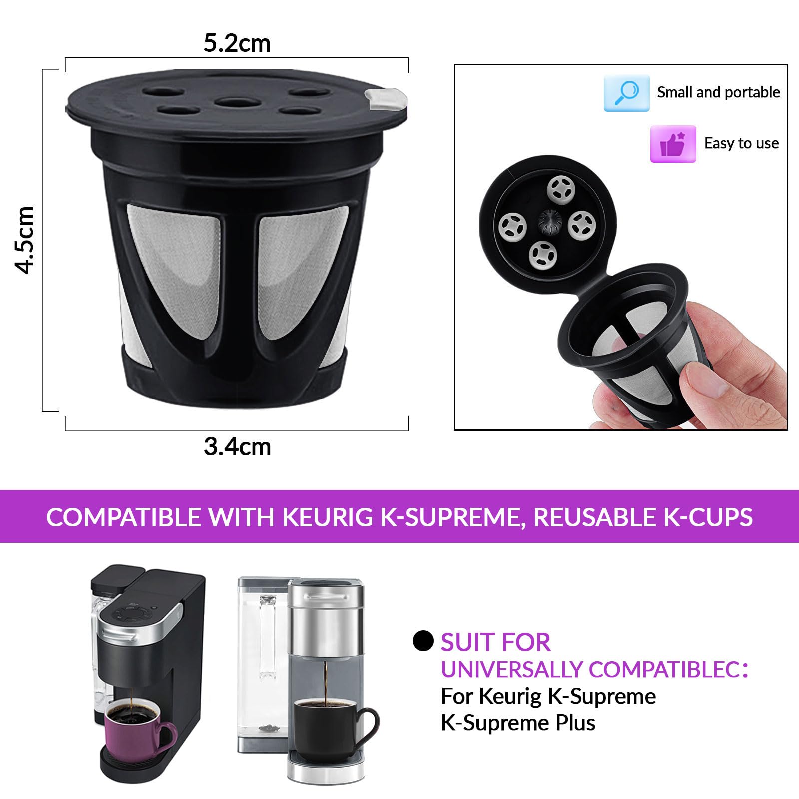 Filtros reutilizables de acero inoxidable, paquete de 4 tazas K de malla con cuchara y cepillo, accesorios de café ecológicos para elaboración casera