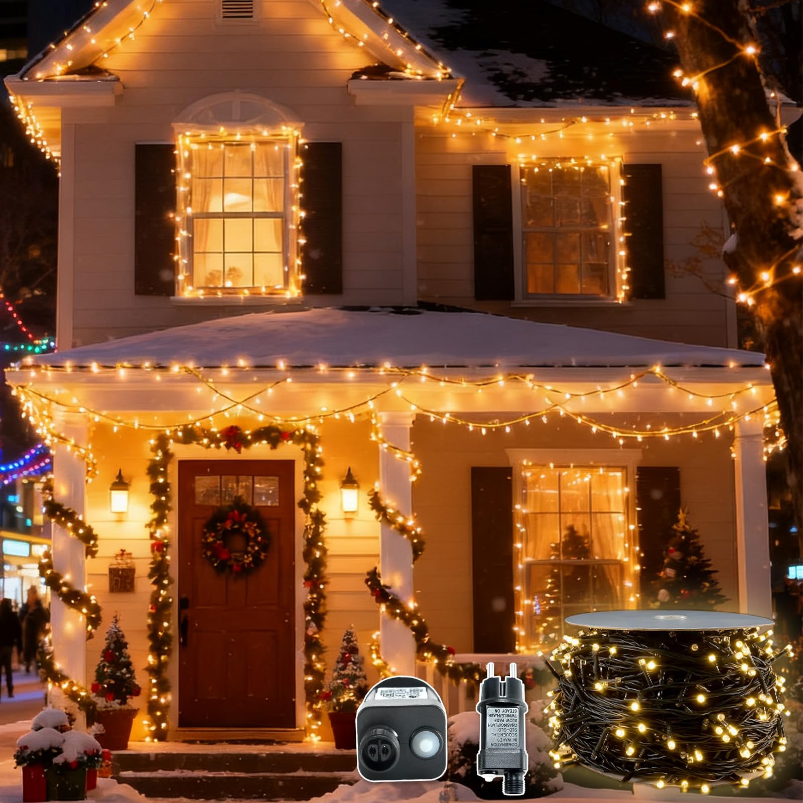 Solar Lichterkette Außen 100m 1000 LED Warmweiß, Solarbetrieben mit Akku & USB, 8 Modi Speicherfunktion, IP44 Wasserdicht LED Lichterketten für Garten Balkon Terrasse Hochzeit Weihnachten