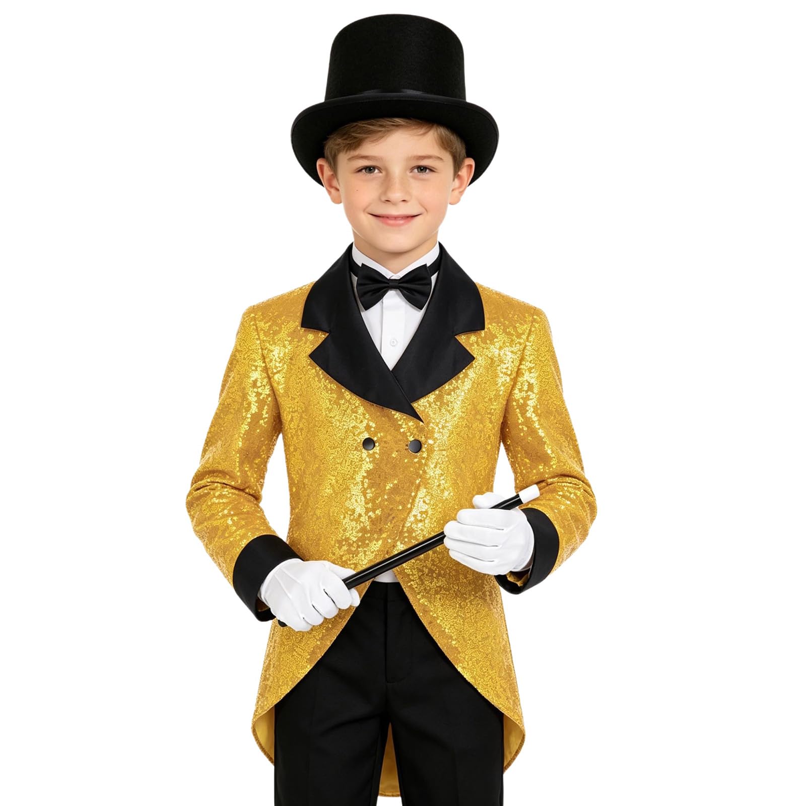 Alvivi Dziecięca elegancka kurtka, kostium czarodziejski, elegancki kostium dla dzieci, kapelusz Fedora, strój ślubny, zestaw akcesoriów do kostiumu, kostium