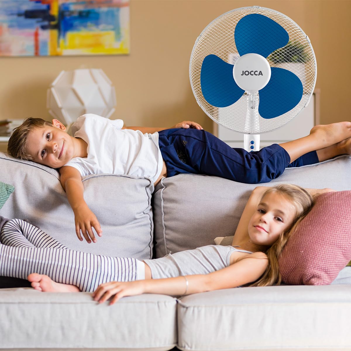 Jocca - Ventilatore da terra 40W| 3 velocità | Testa reclinabile con oscillazione di 90º | Diametro 40 cm | Altezza regolabile | 3 lame | Silenzioso