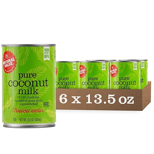 Natural Value Leche de coco, pura 17-19% de grasa de leche, 13.5 onzas (paquete de 6) goma guar sin añadir, sin azúcar, sin gluten, apta para Keto,