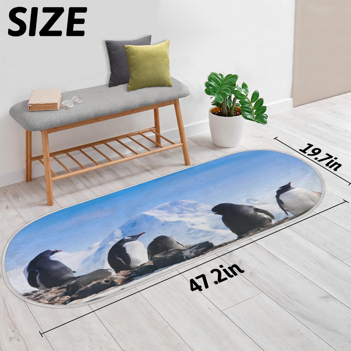 TropicalLife Antarktyda wybrzeże pingwina dywanik mata 50 x 120 cm, pingwin długie włosy pogrubione dywaniki do pokoju kuchni domu łazienki wewnątrz antypoślizgowa mata podłogowa dywaniki