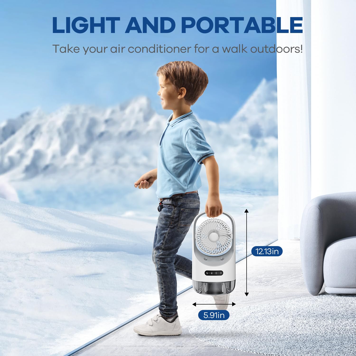Aire acondicionado portátil, enfriador de aire portátil con rotación automática de 120°, enfriador de aire con luz nocturna de 7 colores y fuerza de 3 vientos, aire acondicionado con oficina, 8