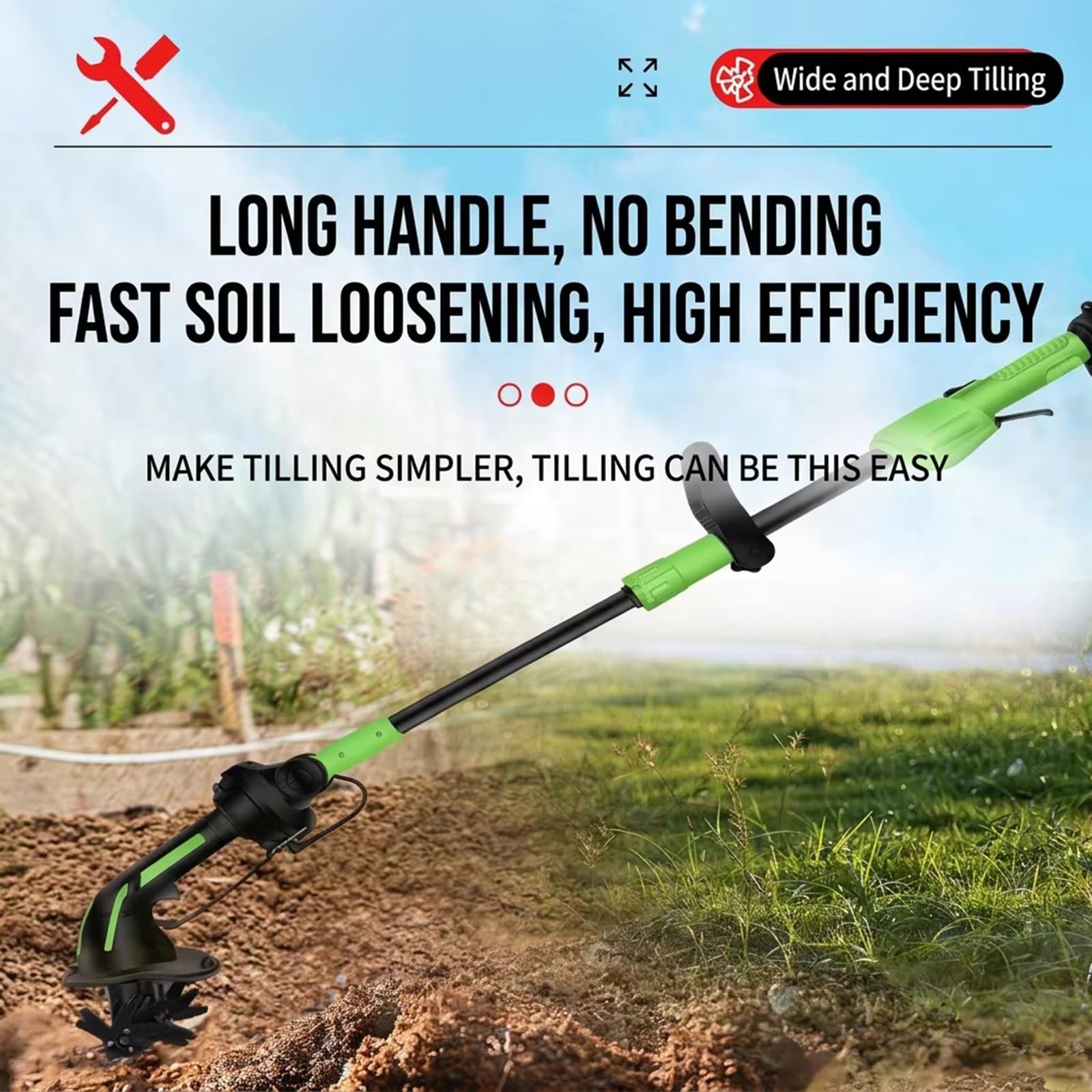 Motozappa/motocoltivatore Cordless 2 in 1, Larghezza E profondità di Lavorazione di 10cm, Motozappa Elettrica da Giardino con Asta di Prolunga da 130cm, Batterie da 24 V E Caricabatterie