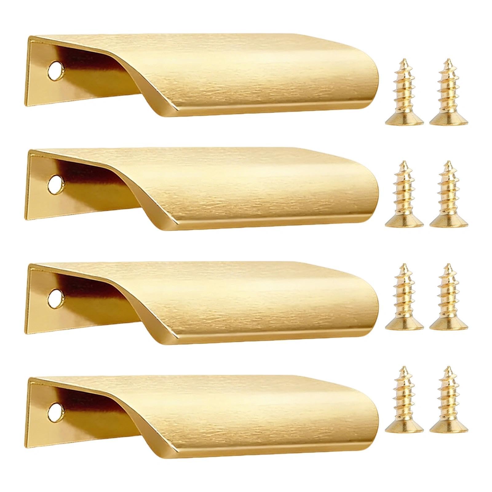 4 Pcs Gold Kitchen Cupboard Handles, 80mm Brushed Gold Handles, Aluminium Alloy Concealed Handle, Finger Edge Pulls, Modern Drawer Handle, with Screws, for Kitchen Cabinet Drawer Closet Door
