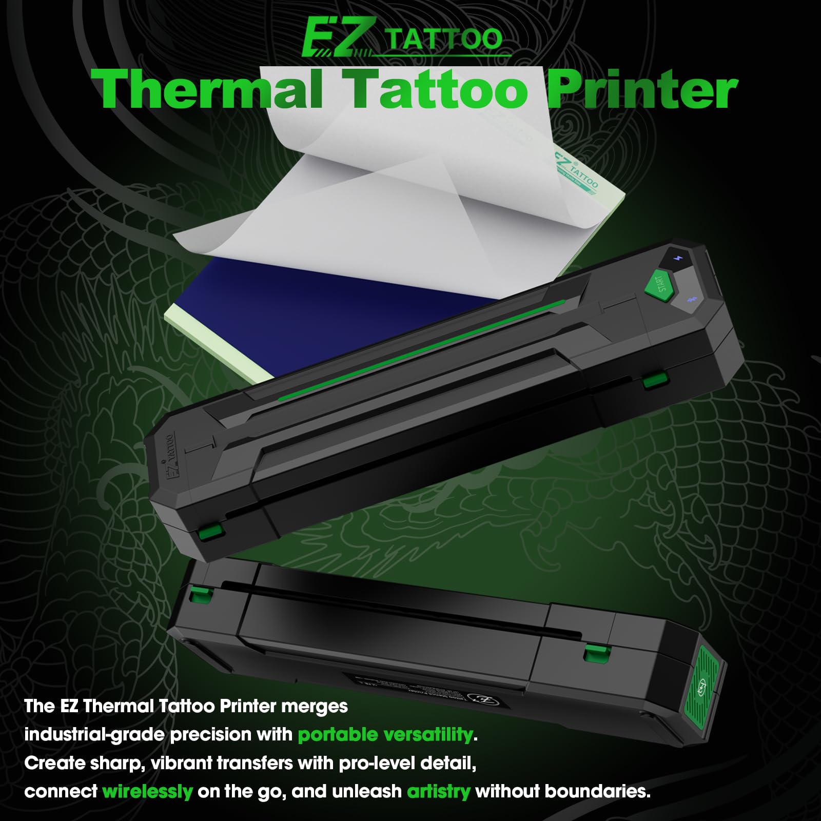 EZ Stencil Drucker - Thermische Tattoo Drucker Bluetooth mit 2500mAh Großem Netzteil, Tragbar Mini Drucker für Reisen Kompatibel mit Telefon/Tablet/PC Tattoo-Zubehör
