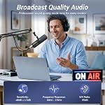 TONOR Dynamic Podcast Microphone for Studio, Cardioid XLR/USB Mic, AI Noise Cancellation, Tap Mute, 3.5mm Headphone Jack for Monitoring, Volume Control, Microfono with Boom Arm, Black, TD510 AIR H+