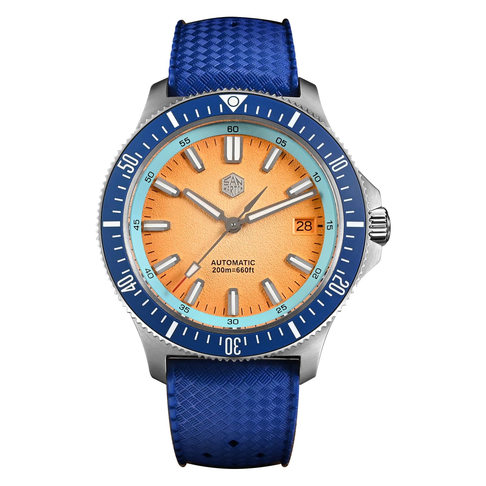 San Martin SN0118 Automatic Watch for Men, 40mm Sapphire Crystal Dive Watches 316L Stainless Steel 200M Water Resistant
