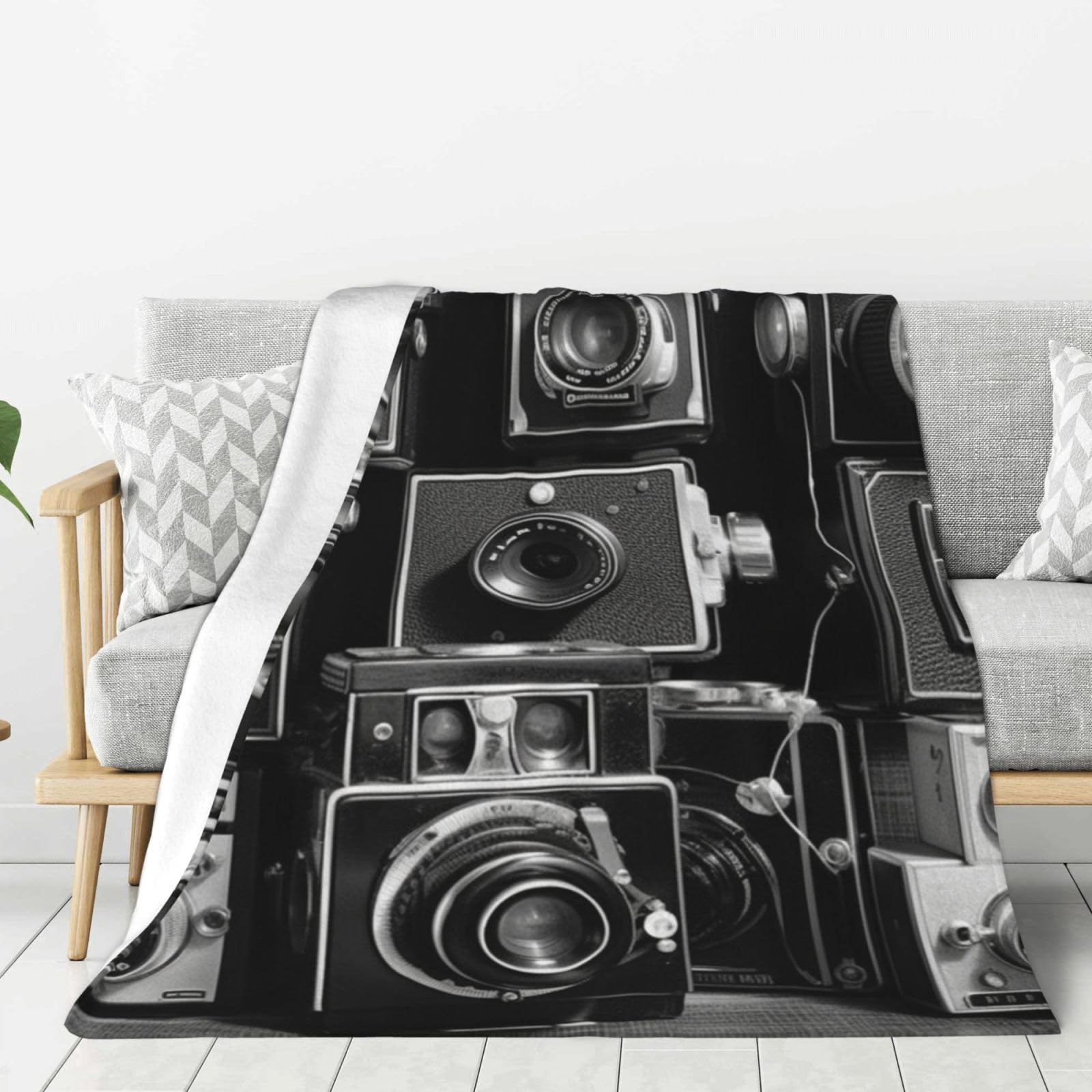 Couverture en flanelle appareil photo rétro pour douces nuits