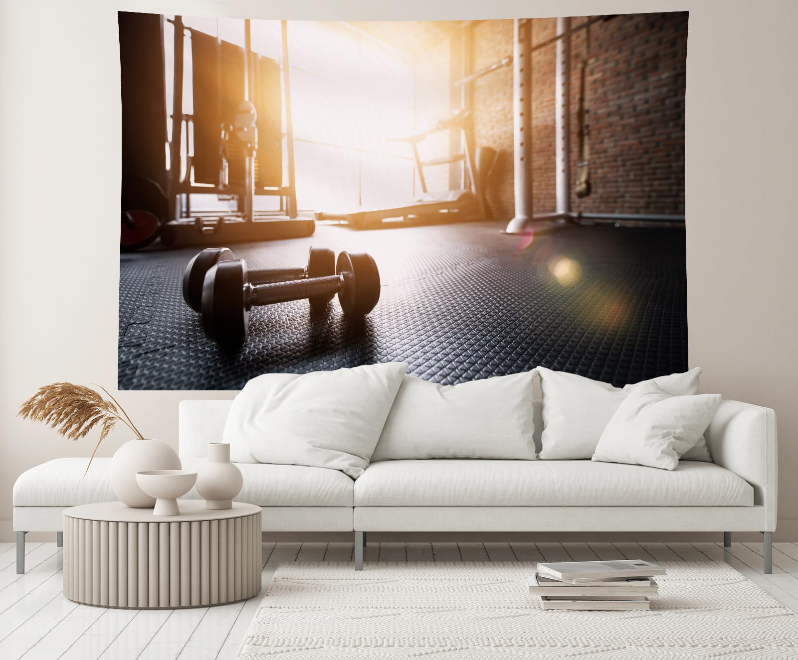 BELECO 15x8FT Fabric Gym Photo Backdrop Workout Gym Backdrop Weightlifting Equipment Basement Pipe Brick Wall Background Fitness Photo Props Gym Poster Adult Artistic Portrait Studio Background - View #5
