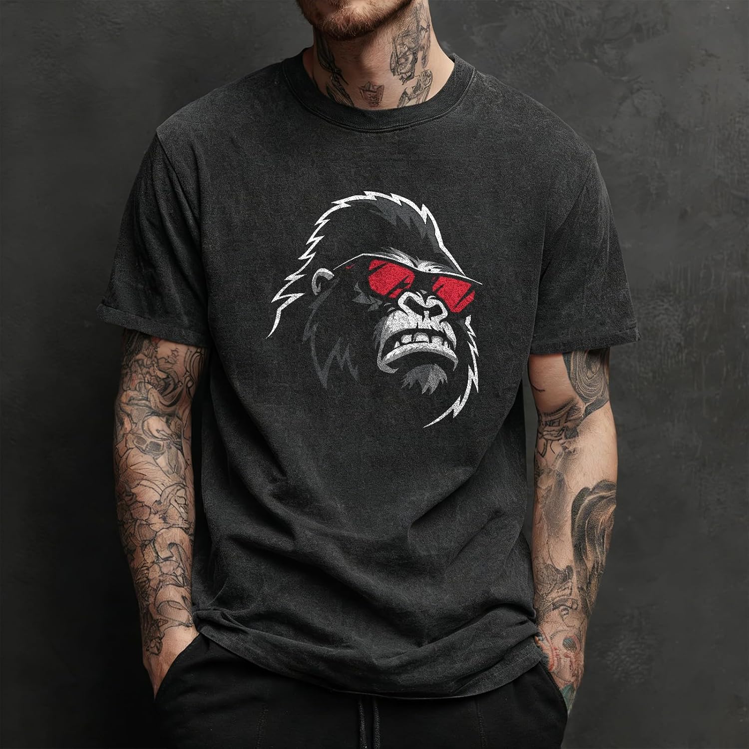 domirica Street Graphic Shirts for Men Solid 100% Cotton Acid Washed Mens Oversized Summer Gym Apparel
