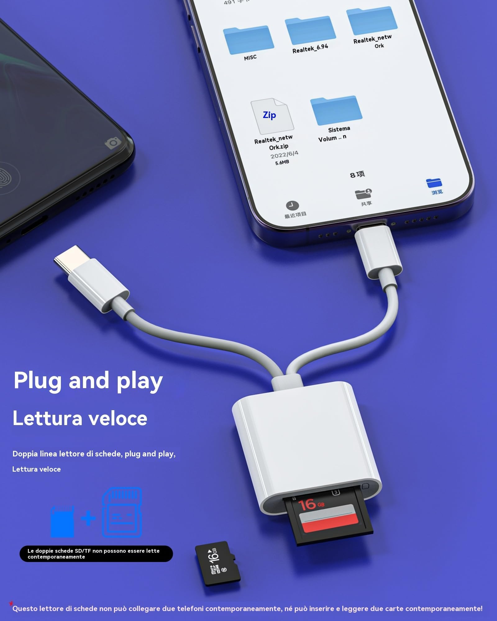 Adattatore Lettore Schede SD USB C Lightning(2 in 1)per Apple IPhone 15 14 Cavo Per iPad Micro SD Card Reader Digitale Macchina Fotografica TF Memoria Memory Esterna Chiavetta Compatibile Per Samsung
