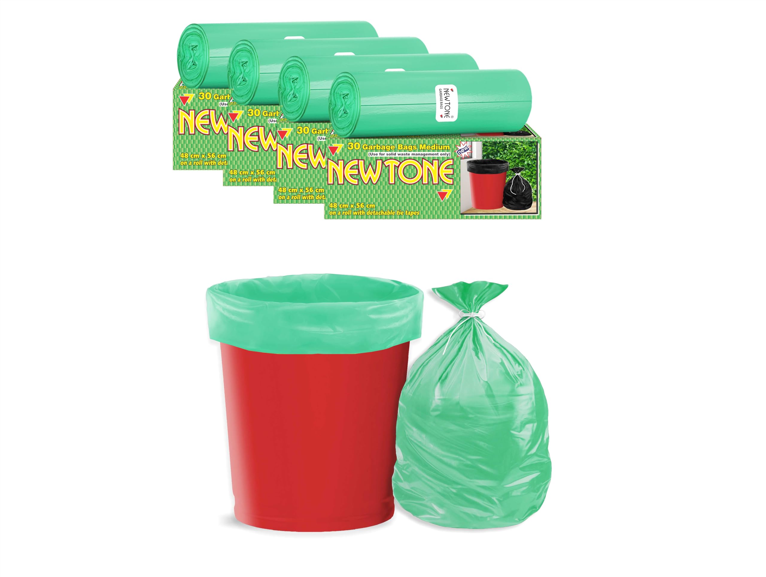 Newtone Garbage Bags | Medium 19 x 21 Inches | 120 Bags (30 Bags X 4 Rolls) | Dustbin/Trash bin | Box Packing | (Green) - Perforated Box for Easy Dispensing