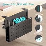 PEGZONE Desk Side Storage Organizer, No Drill Under Desk Laptop Holder, Clamp on Desks Shelf with Pegboard Accessories, Hanging Laptop Mount, Fits Flat Edge 0.4" to 2.2", Black