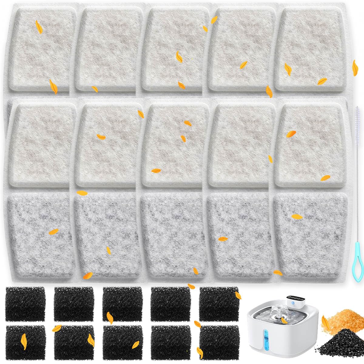 Acmerota 10 Packs Cat Water Fountain Filters for Pliera W01SP 3.2L Cat Drinking Fountain Multi-Layer Filtration Removes Impurities with 10 Pump Sponges Media 1 Cleaning Brush