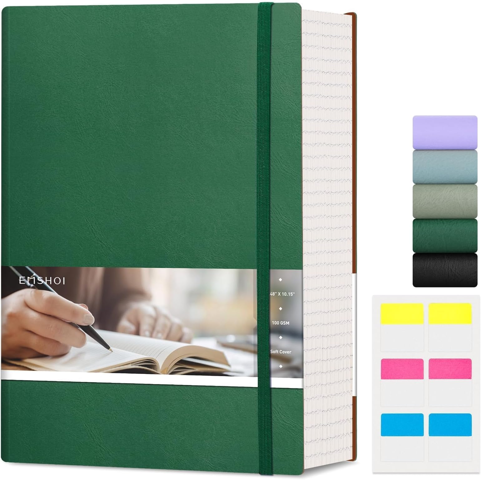 EMSHOI B5 Lined Journal Notebook, 400 Pages 100GSM Thick Paper, College Ruled Softcover Leather Diary for School, Work, Bible Study Writing, 7.48" x 10.15" Dark Green