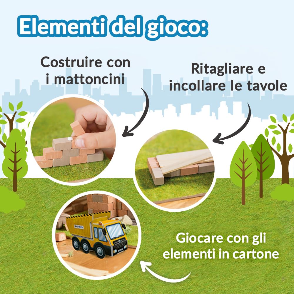 Brick Trick Trefl Cantiere/Construction Site - Costruisci con i Mattoncini, Veri Mattoncini ECO, 290 Mattoni, Riutilizzabili, Kit Creativo per Bambini dai 6 Anni