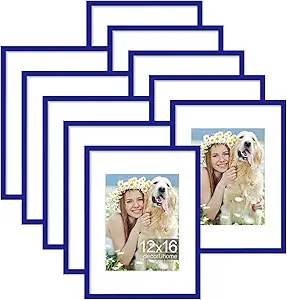 decorUhome 12x16 Picture Frame Set of 10, Display Photos 8.5x11 with Mat or 12x16 Unmatted for Picture Frames Collage Wall Decor, Royal Blue