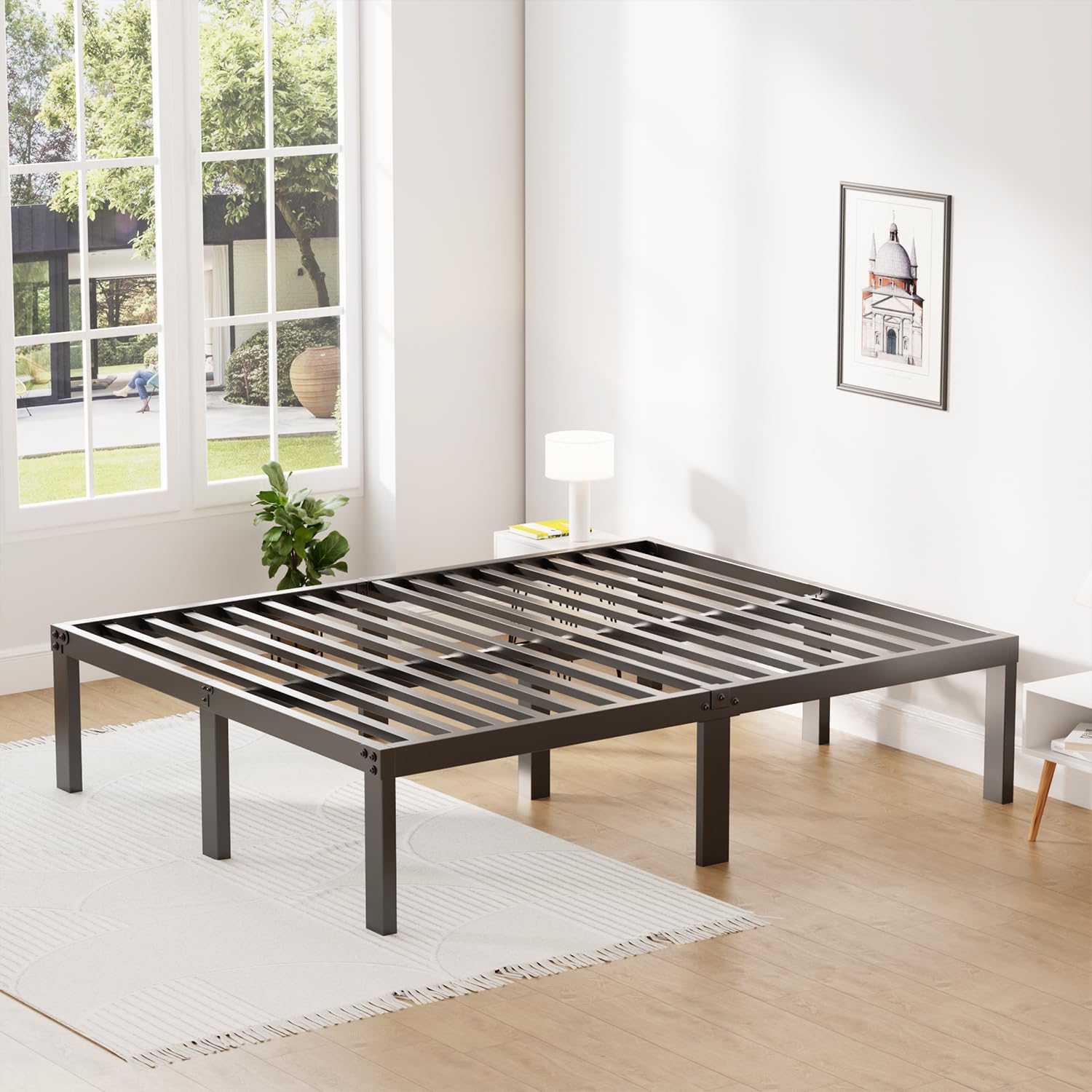 FDW Bed Frame Metal Platform Bed Frame 18 Inch High Mattress Foundation No Box Spring Needed Heavy Duty Steel Slat Noise-Free Easy Assembly Under-Bed Storage (Queen)