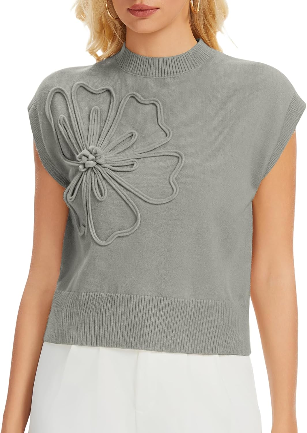 3D Floral Sleeveless Sweater Vest for Women, Spring Knit Tank Top Casual Pullover