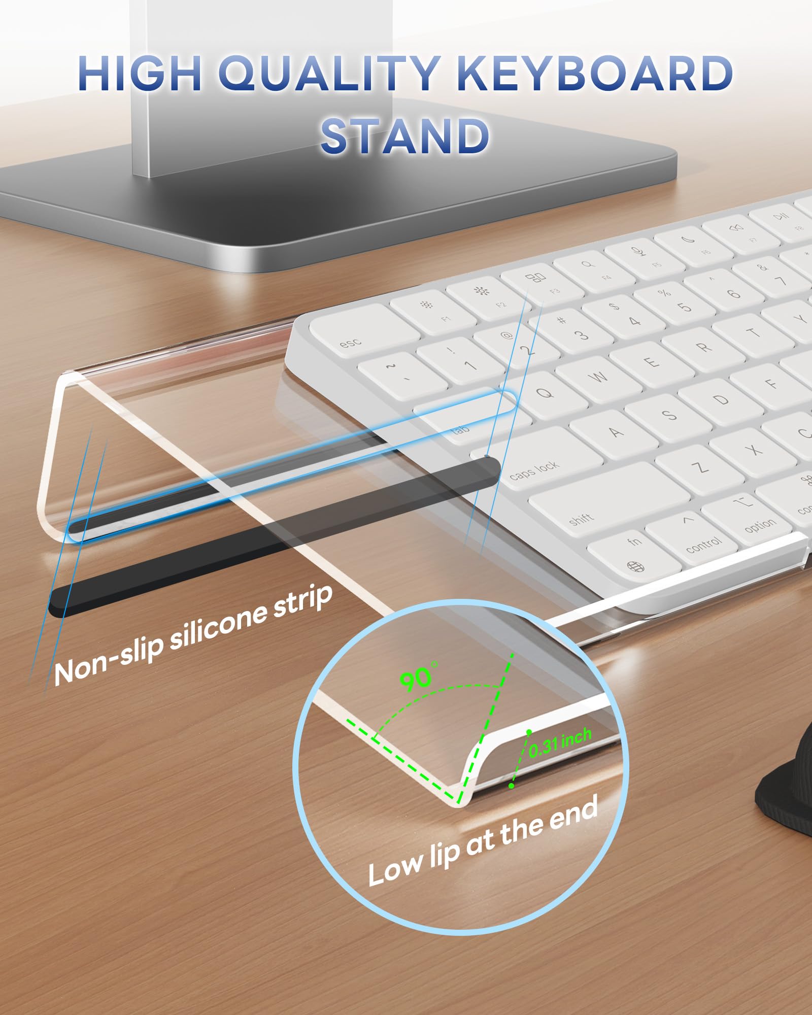 Laborio Stojak na klawiaturę komputerową, podstawka pod klawiaturę do łatwego pisania, ergonomiczna podkładka pod nadgarstek do klawiatury z antypoślizgową podstawą, wygodny uchwyt na klawiaturę z
