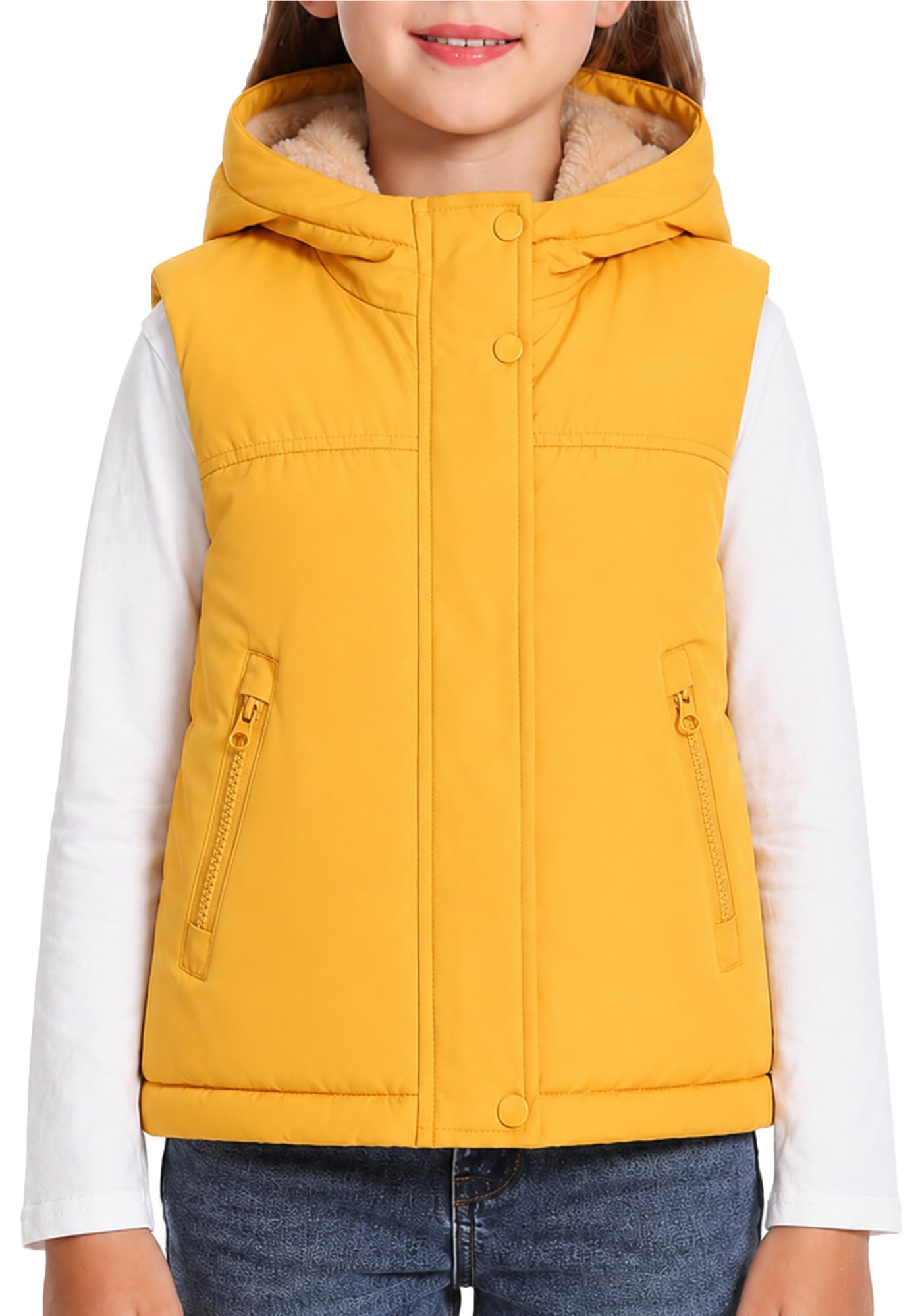 Gilet trapuntato per bambini e bambine, invernale, caldo, foderato in pile, giacca softshell con cappuccio, chiusura lampo, cappotto invernale antivento, senza maniche